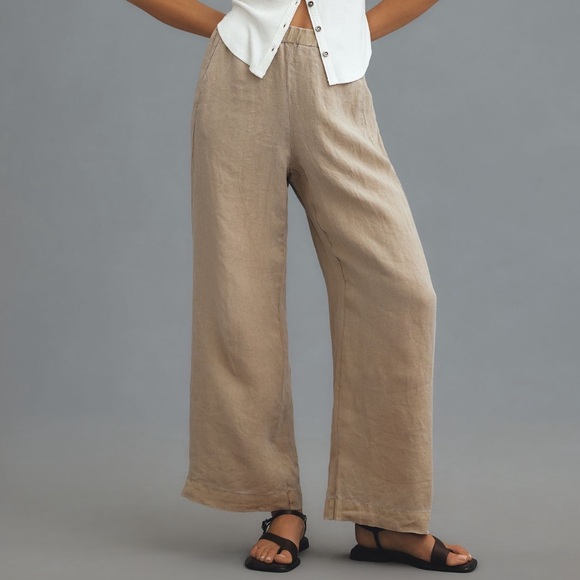 Anthropologie Pants - Anthropologie Velvet by Graham & Spencer Lola Tan 100% linen Pants size L NWT